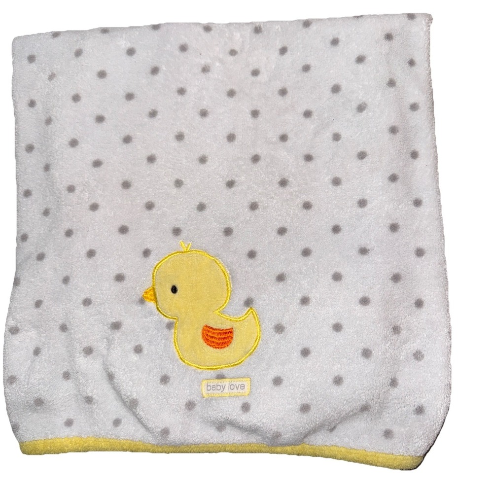 Carter's Yellow Duck White Soft Plush Baby Blanket Gray Dots Just One You 38X27